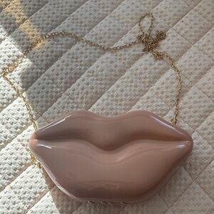 Lip-Shaped Beige Crossbody Bag